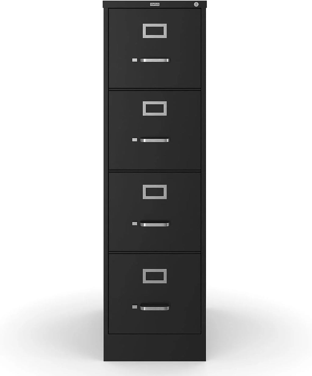 2026 STAPLES 4-Drawer File Cabinet, Lockable, Black, 25"D x 15"W