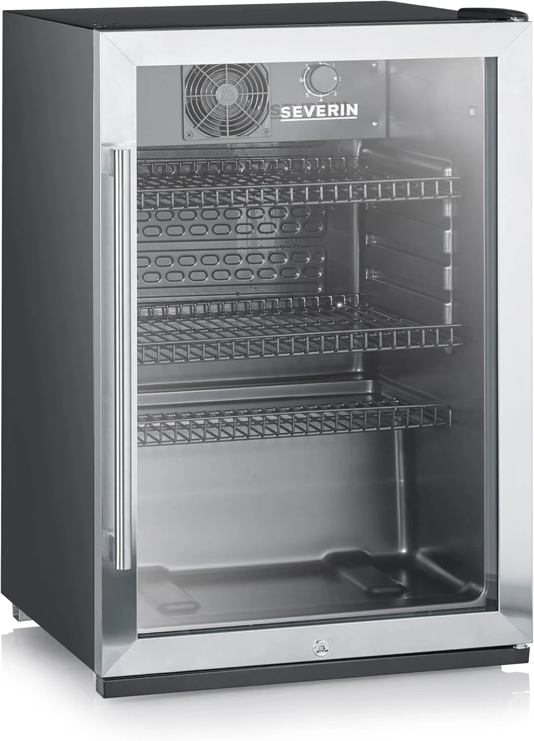 Nevera para botellas SEVERIN 2026, con cerradura integrada e iluminación LED integrada, capacidad neta de 118 L, color negro/plata, FSK 8840