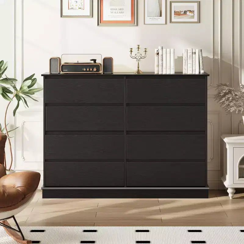2026 Cómoda horizontal de 8 cajones – 130 cm de ancho, MDF resistente a los arañazos, cajones con acabado de lino sintético.