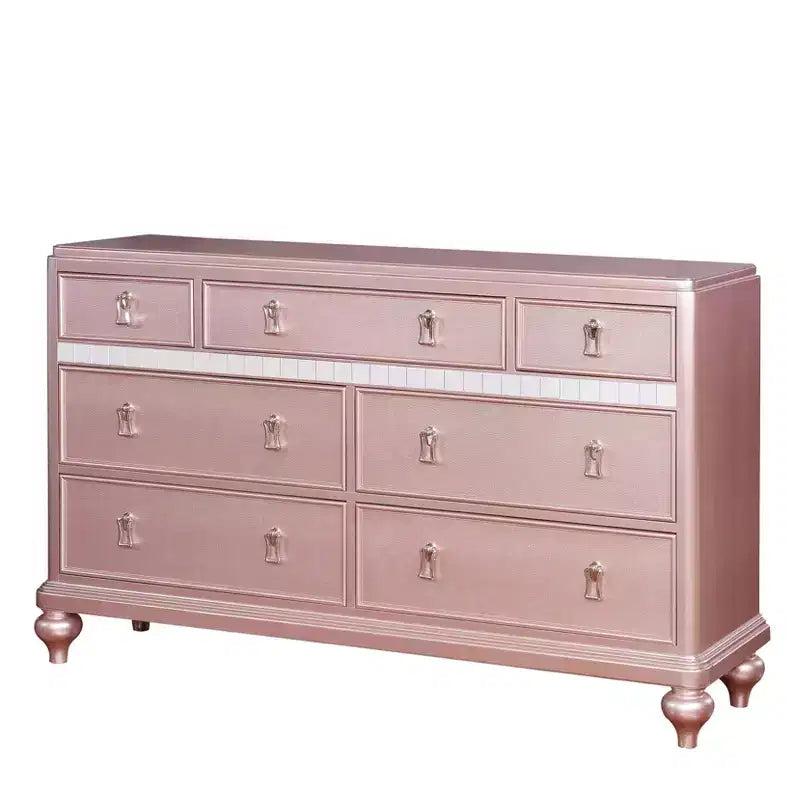 2026 Cómoda Coleman de 7 cajones – Acabado en oro rosa, 162,6 cm de ancho. Ideal para el dormitorio.