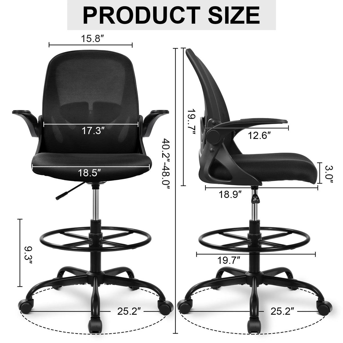 2026 Ergonomic Drafting Chair - Tall Office Chair with Lumbar Support and Adjustable Height