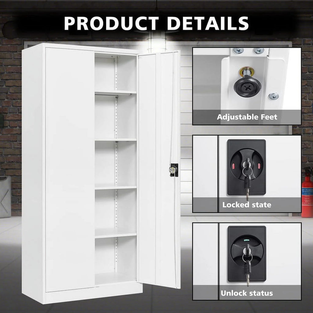2026 STANI Metal Storage Cabinet with Locking Doors, Garage Lockable Steel Cabinets with 4 Doors and 5 Shelves for Home, Garage, Pantry Workshop Warehouse