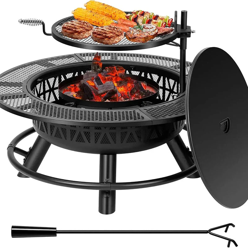 2026 35 Inch Metal Table Cooking Grill Wood-Burning Fire Pit