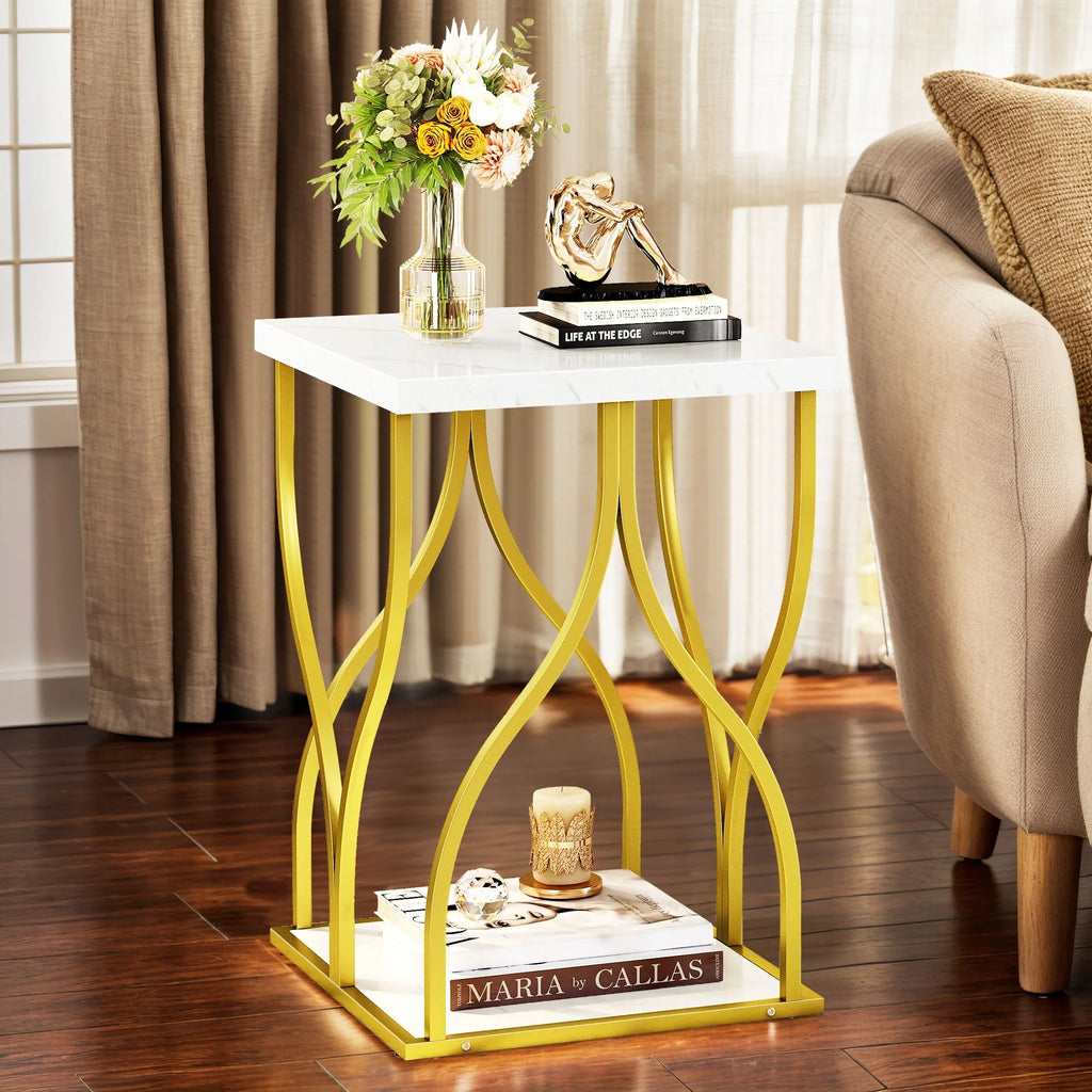 2026 Modern Gold Console Table with Marbled Top, Sofa Table for Entryway and Hallway