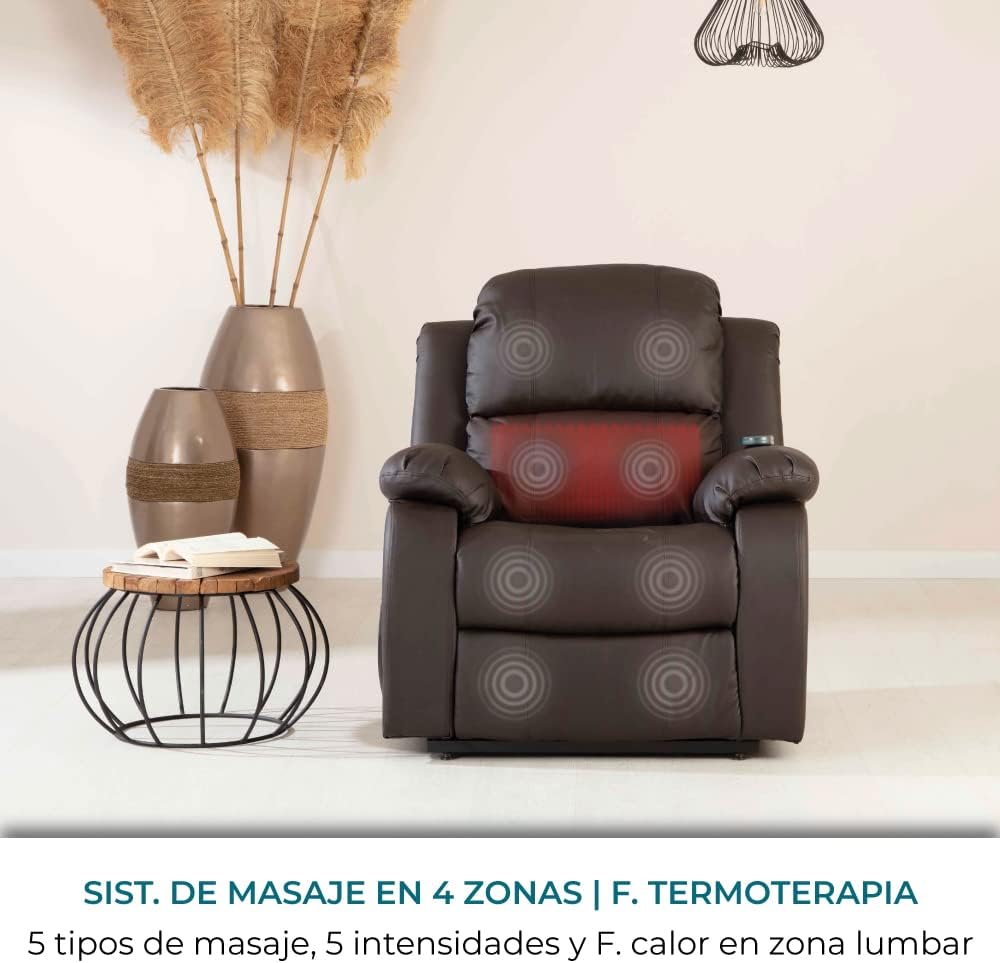 Don Descanso - Sillón Masaje Relax Calor Trevi Negro Reclinable 160º con 8 Motores Silenciosos, Calor Lumbar, Sist. Masaje 4 Zonas y Acabado en PU Anti-Cuarteo [Incluye Mando]. Ideal Gente Mayor 2026