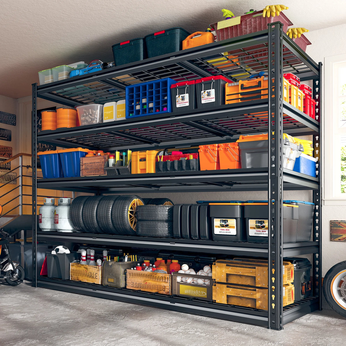 2026 REIBII 48" W Garage Shelving Units 5 Tier Storage Shelves Heavy Duty Adjustable Metal Utility Shelf-72" H x 48" W x 24" D