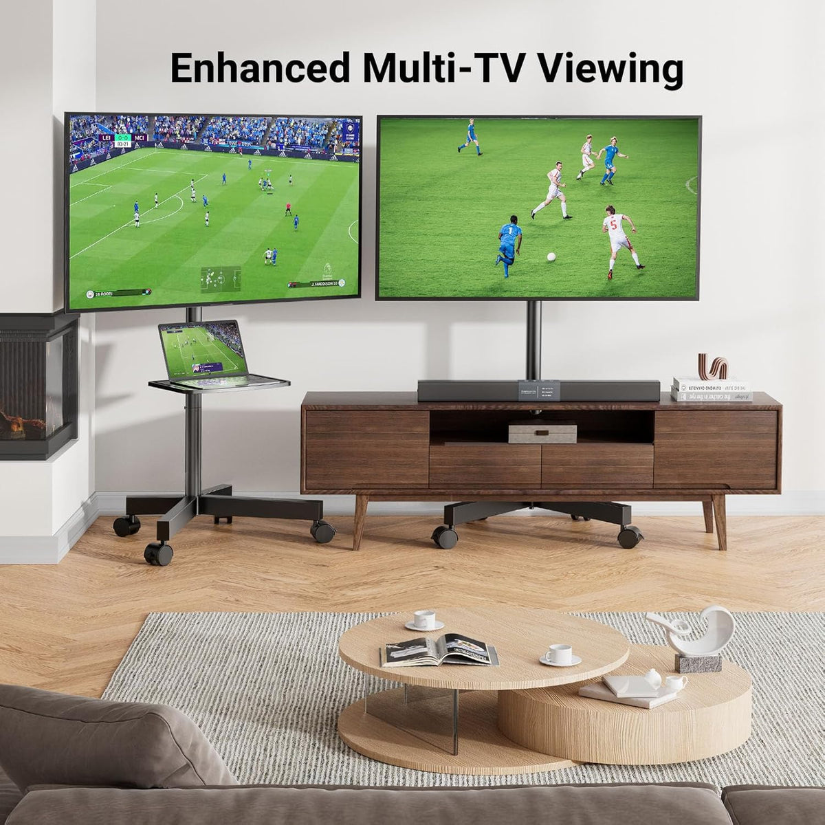 2026 Perlesmith Mobile TV Stand for 23 60 Inch Lcd LED Flat Curved Panel Screen Tvs Tilt TV Cart Holds Up to 88LBS Portable Stand with Laptop She