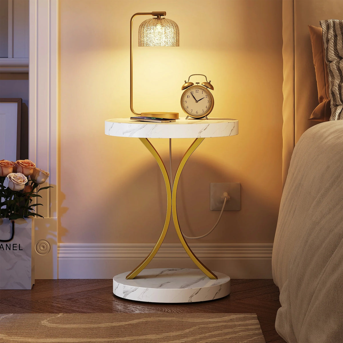2026 Modern Gold Console Table with Marbled Top, Sofa Table for Entryway and Hallway