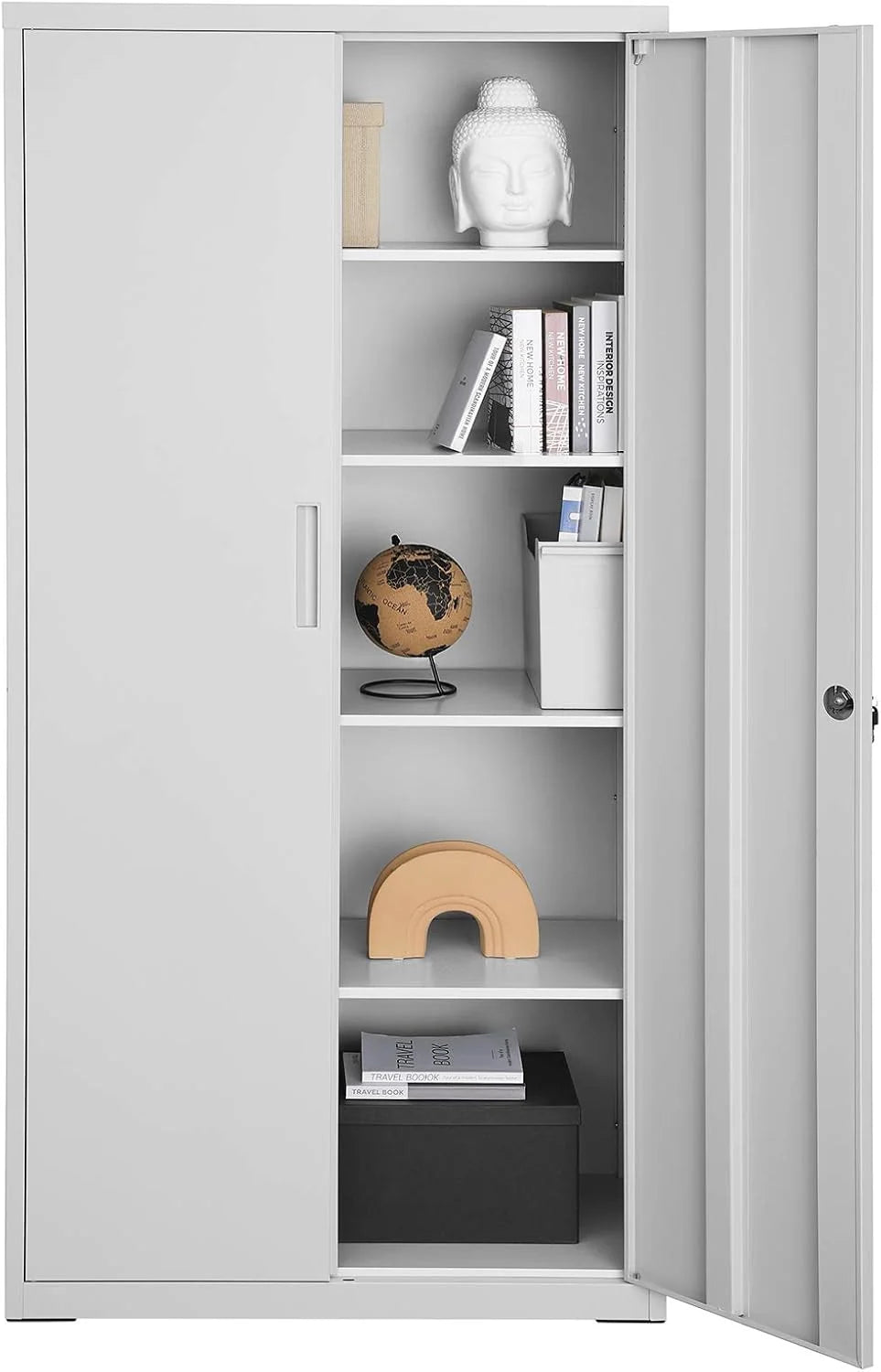 Archivador SONGMICS 2026, armario multiusos, armario de almacenamiento de acero, 5 niveles, puertas dobles, cerradura, armario para herramientas, estantes ajustables, garaje, oficina, sala de estar, gris OMC015G01