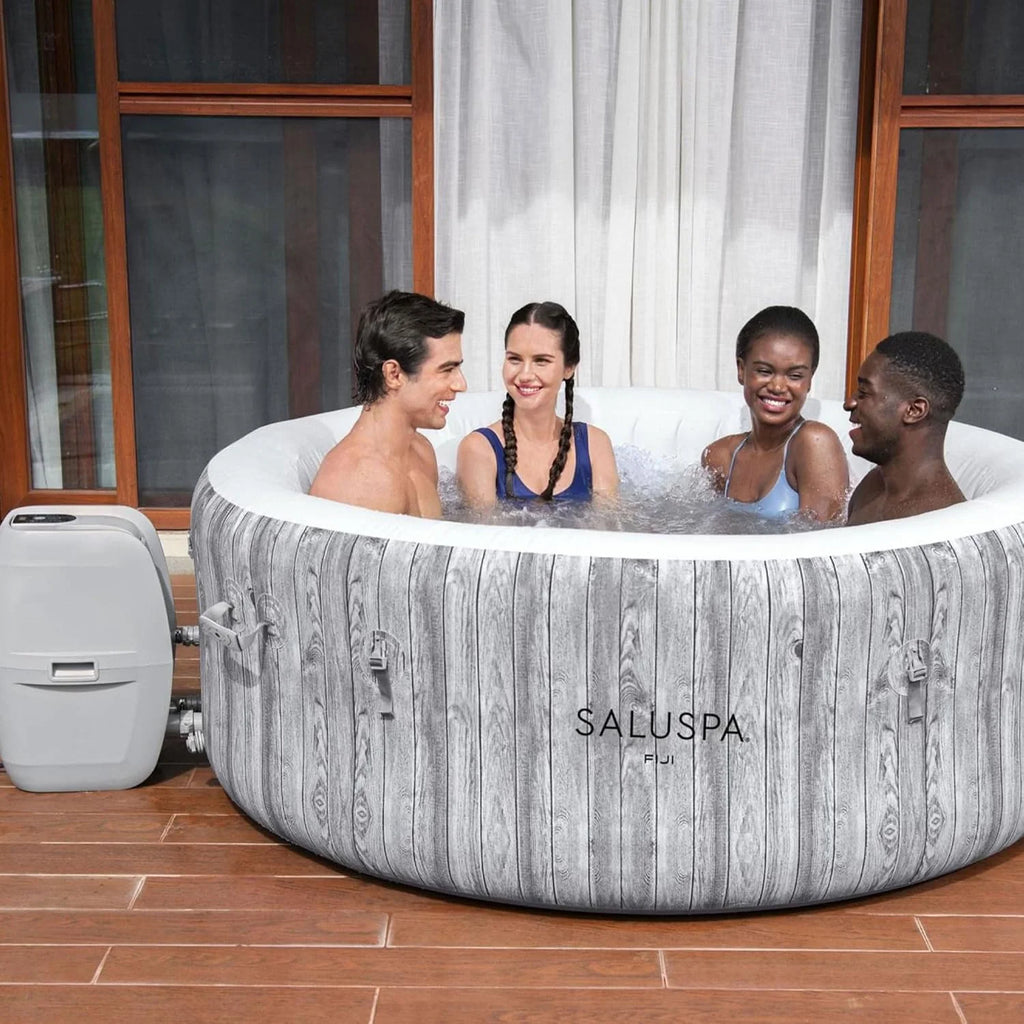 2026 Large Round 2 to 4 Person Inflatable Hot Tub Portable Outdoor Spa with 120 Airjets and Energysense Cover, Grey