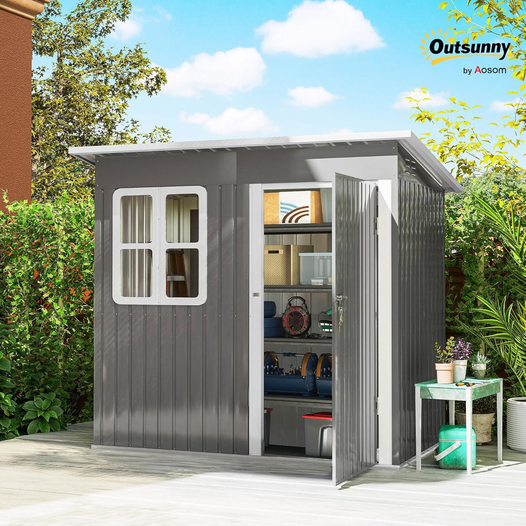 2026 Outsunny Caseta de Jardín Exterior, 2,55 m² 221x133x190 cm, Cobertizo de Jardín Exterior Metálico con Ventana, Puerta con Cerradura y Ventilaciones, para Almacenamiento de Herramientas, Gris Oscuro