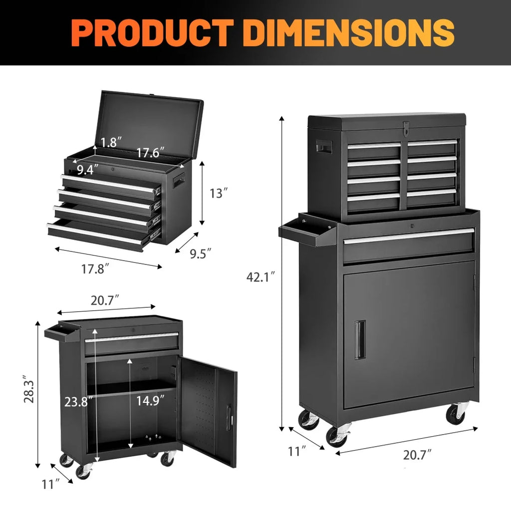 2026 5-Drawer Rolling Tool Chest, 2 in 1 Detachable Tool Box with Lockable Wheels, Adjustable Shelf, and Liner for Garage and Workshop Storage (Yellow)