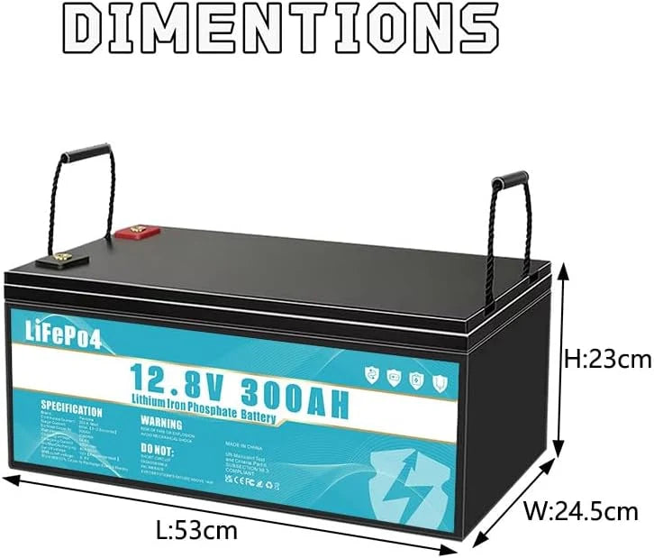 Batería LiFePO4 2026 de 12 V y 300 Ah, de fosfato de hierro y litio, equipada con BMS de 300 A, con una vida útil superior a 8 años, adecuada para acampada, energía solar, suministro de energía de emergencia, etc.