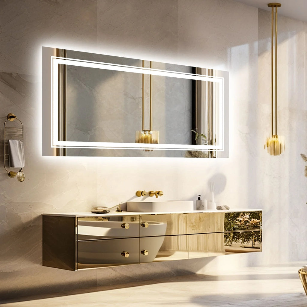 2026 Extra Large LED Lighted Bathroom Mirror, Anti-Fog Wall Mounted Vanity Mirror with 3 Colors
