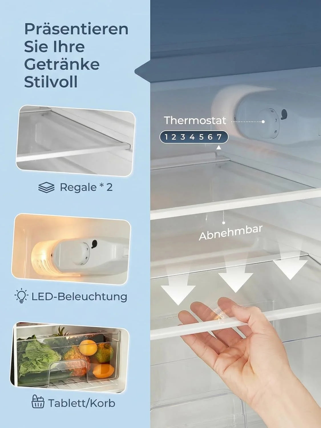 Mini refrigerador FOHERE 2026 con compartimento congelador, pequeño, 90 L, compartimento congelador de 26 L | Refrigerador de 64 L para dormitorios, termostato de 7 etapas, eficiencia energética, 43 dB con 2 puertas intercambiables, para residencias