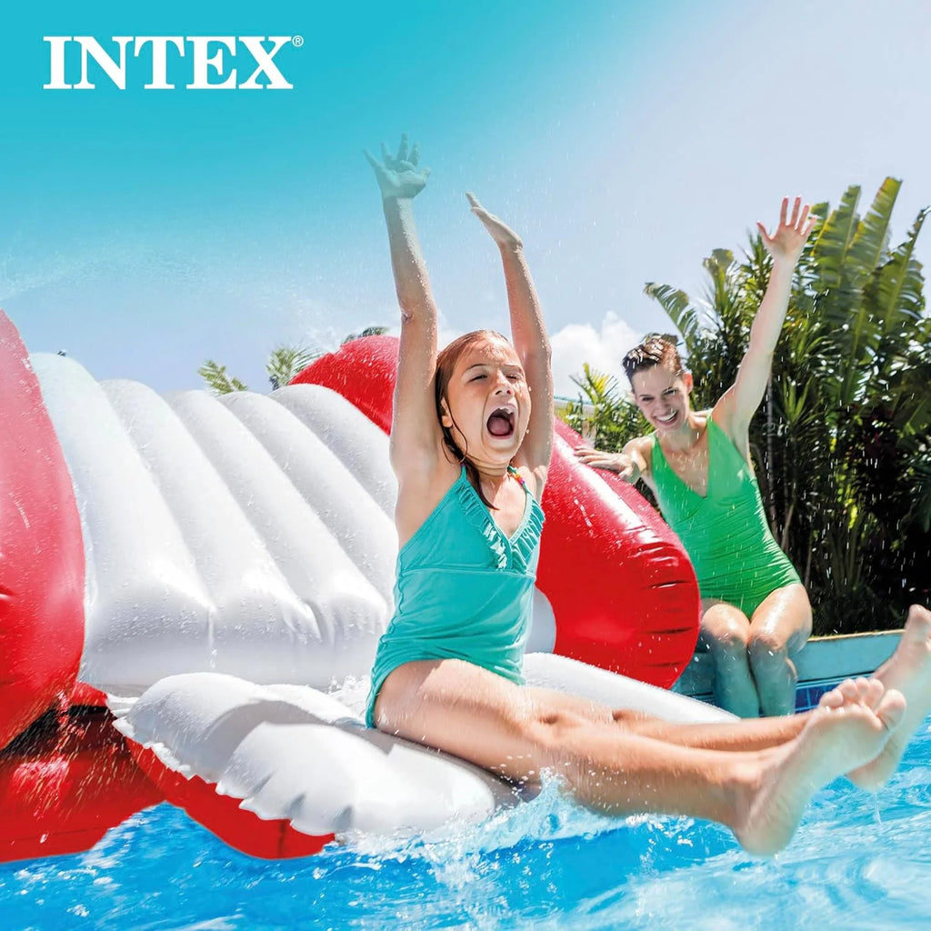 2026 Inflatable Water Slide Swimming Pool Play Center with Built in Sprayers for Kids and Adults, Ages 6 and Up, Blue