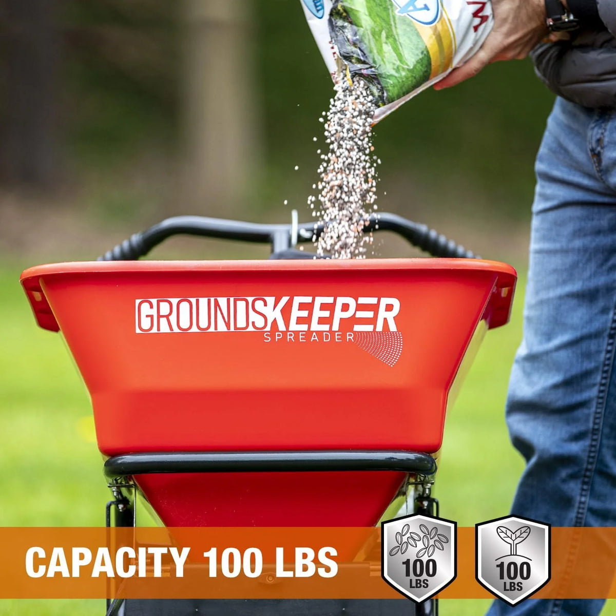 2026 Walk Behind Push Spreader, 100LB Capacity, for Salt, Ice & Snow Melt, Included Grate & Cover with Enclosed Gearbox for Protection