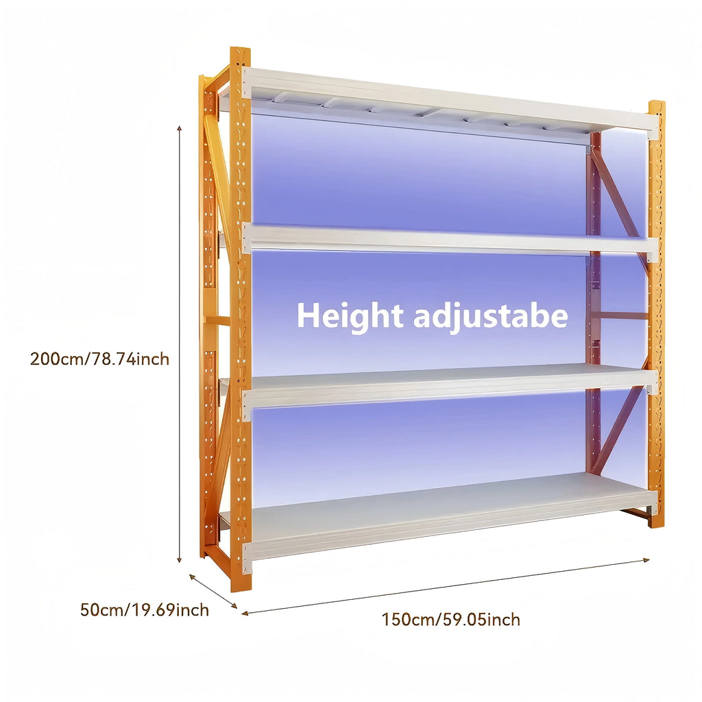 2026 Welfiya 60"W Garage Shelving,4-Tier Heavy Duty Storage Shelves Unit with Adjustable Metal Shelf for Warehouse,Basement,Workshop,4500LBS,60"W x 20"D x 79"H,White&Yellow