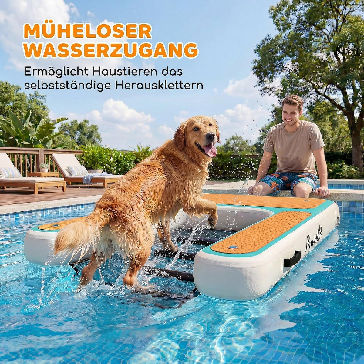 Rampa inflable para perros PawHut 2026, rampa para perros para piscinas, 151 x 102 cm, bote portátil para perros con superficie antideslizante de EVA, escalera flotante para perros grandes de hasta 100 kg, escalera de natación para piscinas, botes y