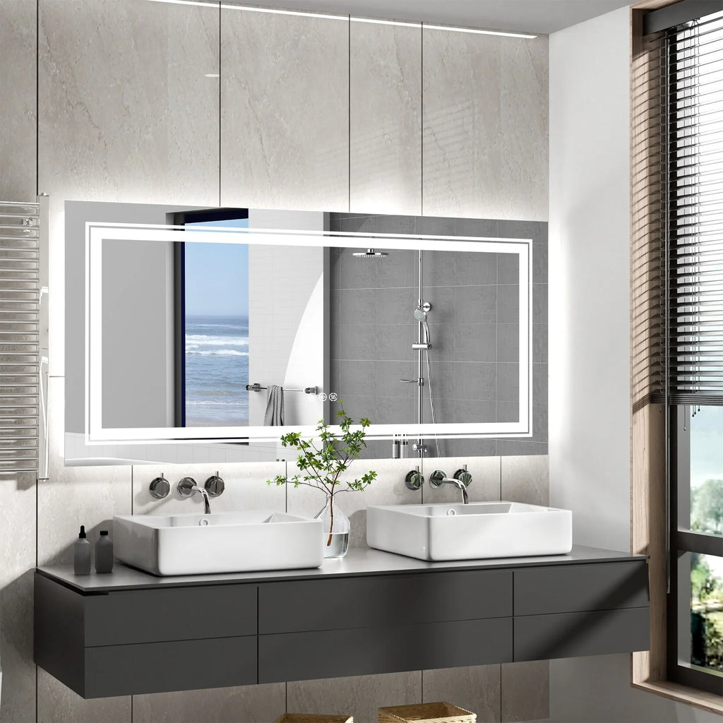 2026 Extra Large LED Lighted Bathroom Mirror, Anti-Fog Wall Mounted Vanity Mirror with 3 Colors