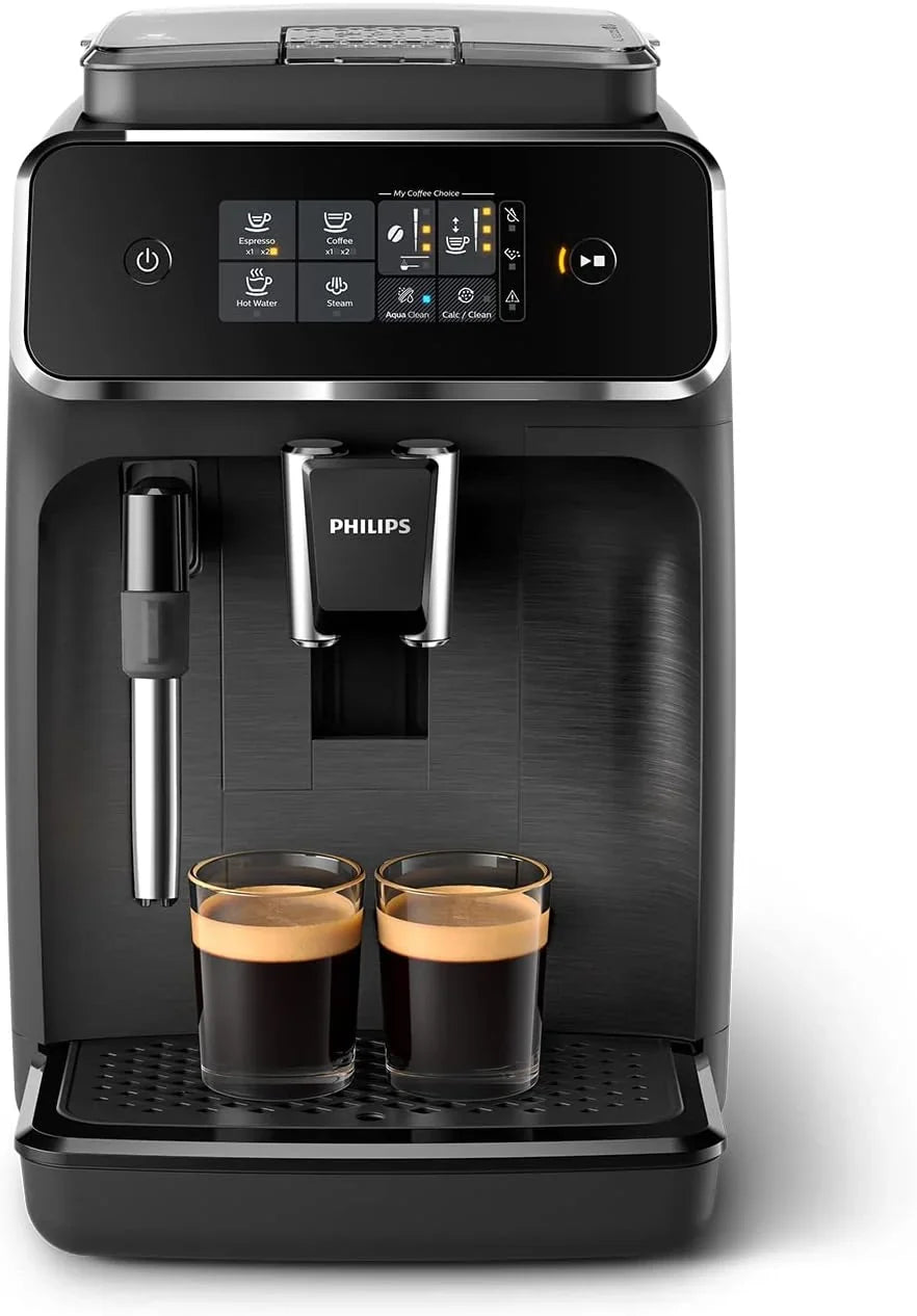2026 Serie 2200 Cafetera Espresso Automática – 2 Cafés, Pantalla Táctil, Espumador de Leche Clásico, Molinillo Cerámico, Negro Mate (EP2220/10)