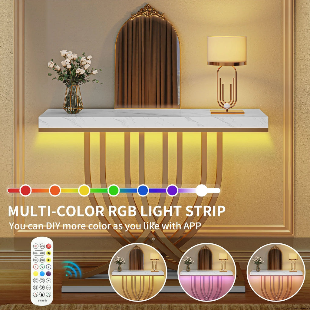 2026 Modern Gold Console Table with Marbled Top, Sofa Table for Entryway and Hallway