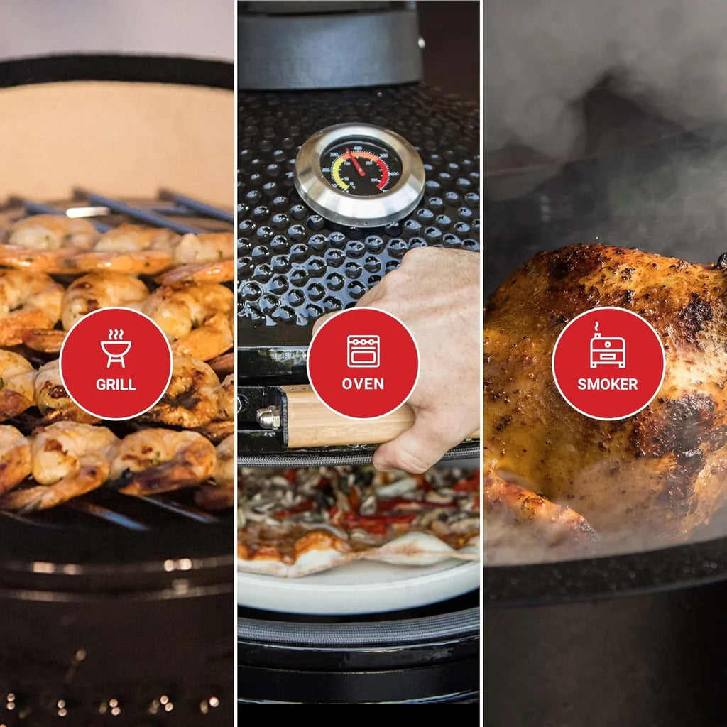 2026 Kamado BONO BBQ – Barbacoa Grande XXL con 10 accesorios – Ø 59 cm Kamado Barbacoa con Accesorios – Parrilla ahumador rojo en la terraza, balcón o jardín