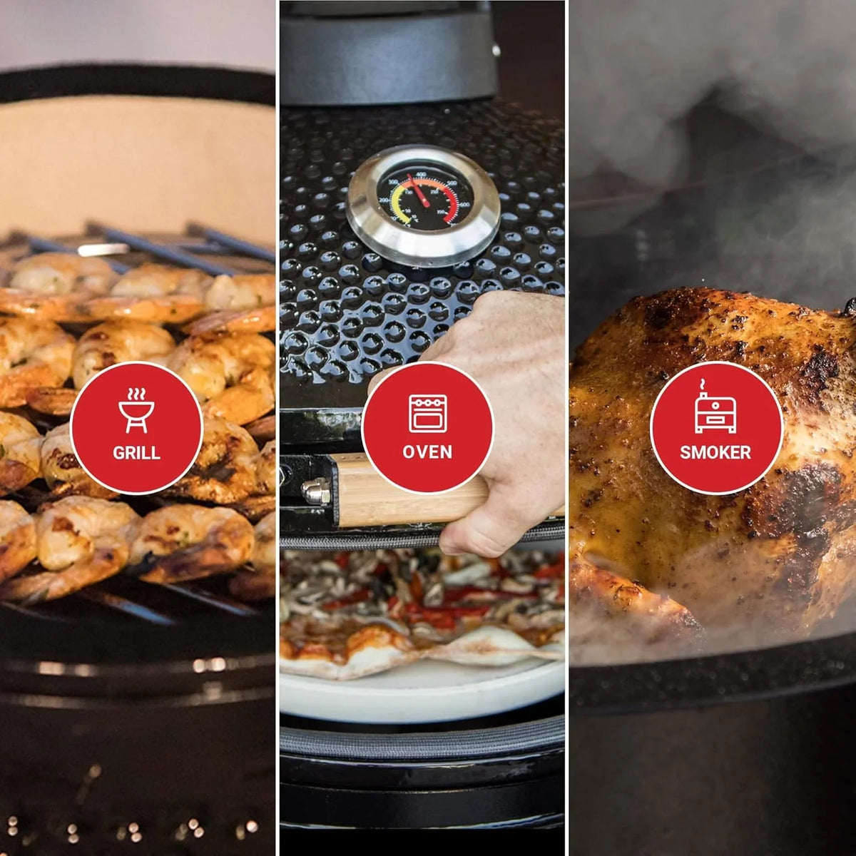 2026 Kamado BONO BBQ – Barbacoa Grande XXL con 10 accesorios – Ø 59 cm Kamado Barbacoa con Accesorios – Parrilla ahumador rojo en la terraza, balcón o jardín