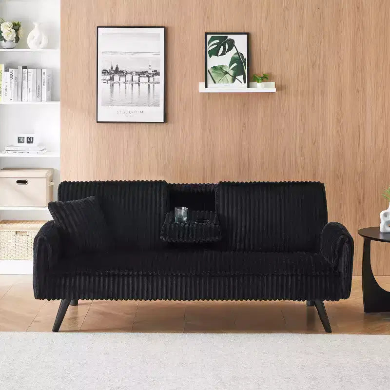 2026 Sofá cama de dos plazas convertible – Pana, respaldo ajustable y portavasos, 182,9 cm