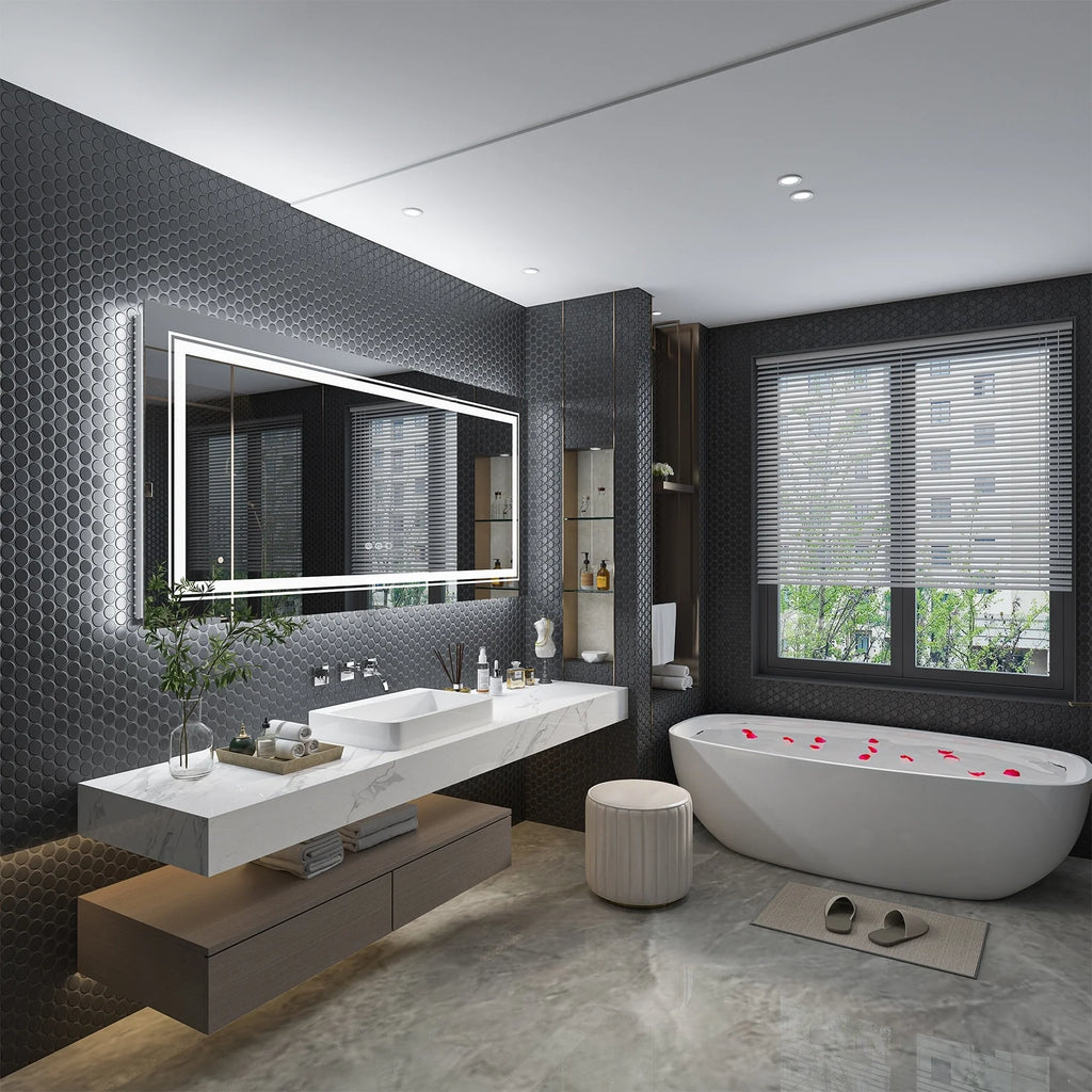 2026 Extra Large LED Lighted Bathroom Mirror, Anti-Fog Wall Mounted Vanity Mirror with 3 Colors