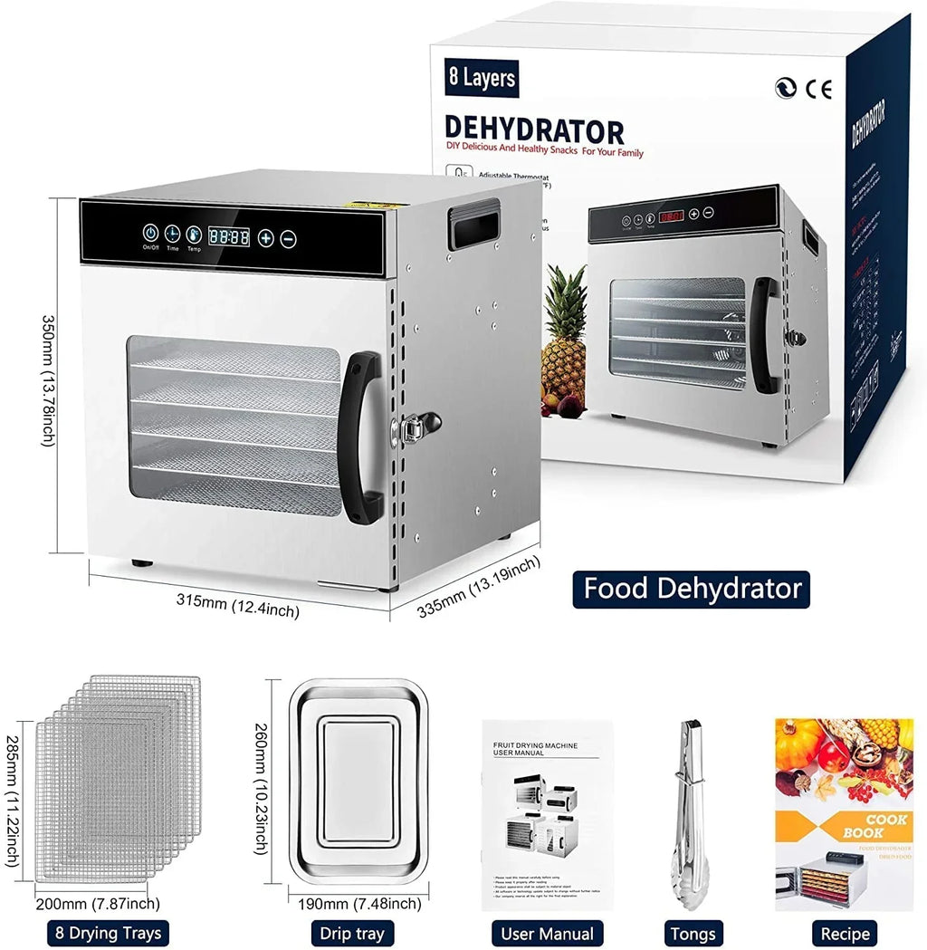 2026 Tray Food Dehydrator, Steel Fruit Dry Machine with 30 90∼C Adjustable Thermostat, 24hr Digital Timer