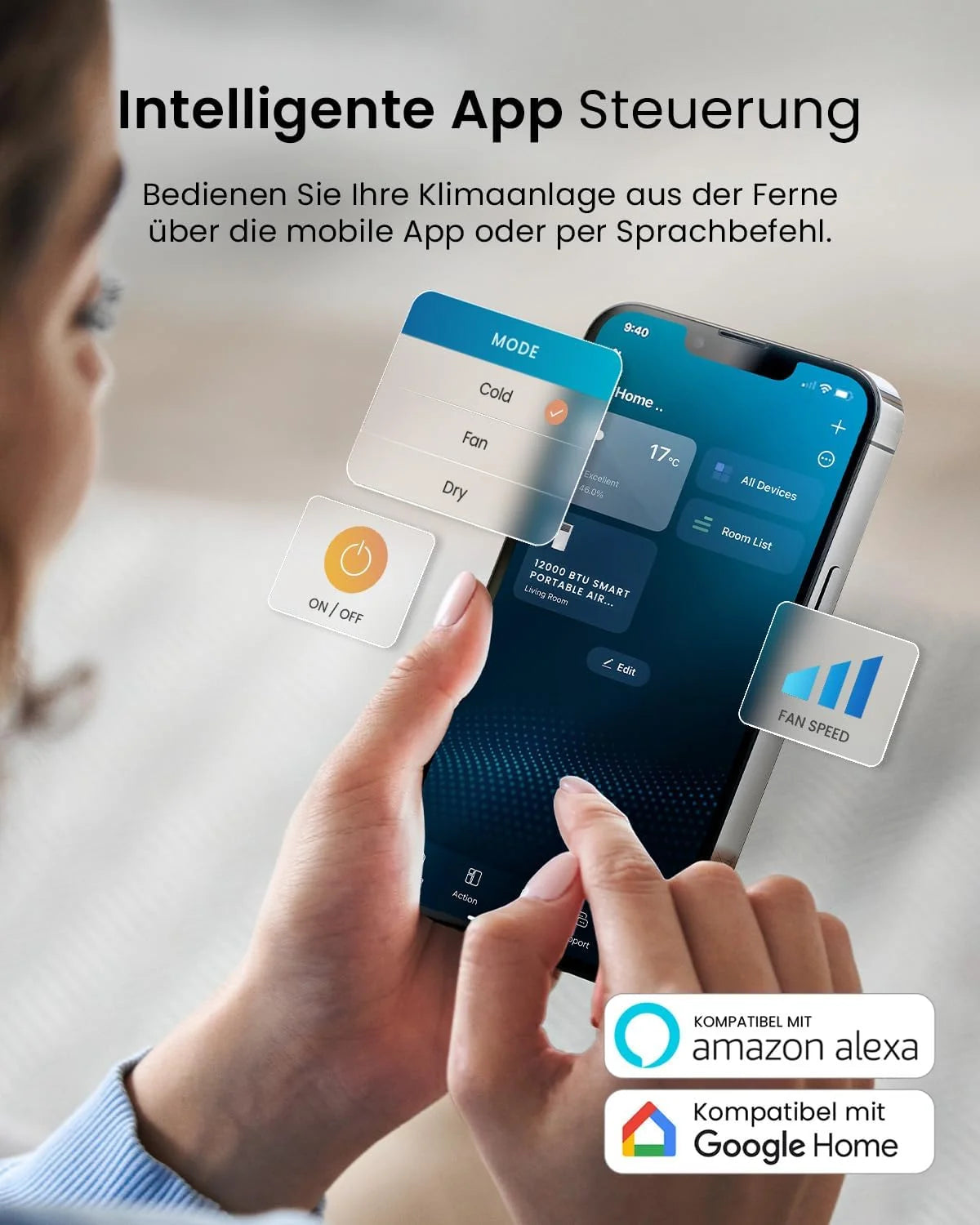 Aire acondicionado portátil Pro Breeze 2026 de 12000 BTU (para habitaciones de hasta 50 m²) – Aire acondicionado portátil con control por aplicación, temporizador y pantalla LED – Incluye junta para ventana y manguera de escape – Aire acondicionado