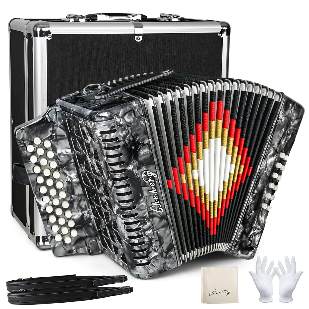 2026 Accordions 31 Key 12 Bass Diatonic G/C/F w Case Strap Gloves Cloth (Gray)