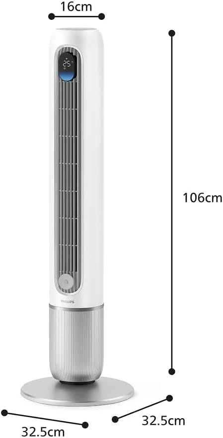 Ventilador de torre inteligente Philips Serie 7000 (2026): potente (8,4 m/s), ultra silencioso (22 dB), de bajo consumo, control por aplicación y mando a distancia, Wi – Fi, 12 velocidades, modo de suspensión, indicador de temperatura, temporizador