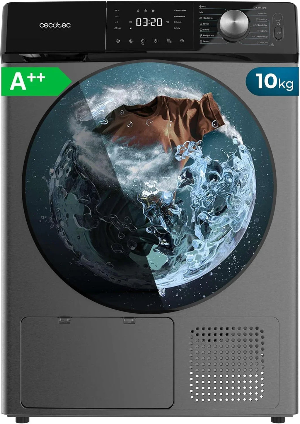 2026 Cecotec Secadora de Ropa Bomba de Calor 10 kg Bolero Dresscode Dry 10355 Steel. Clase Equivalente A++, 14 Programas, 4 Niveles de Secado, Funciones de Stop&Go, Delay Start, KidLock y DiamondCare, Inox