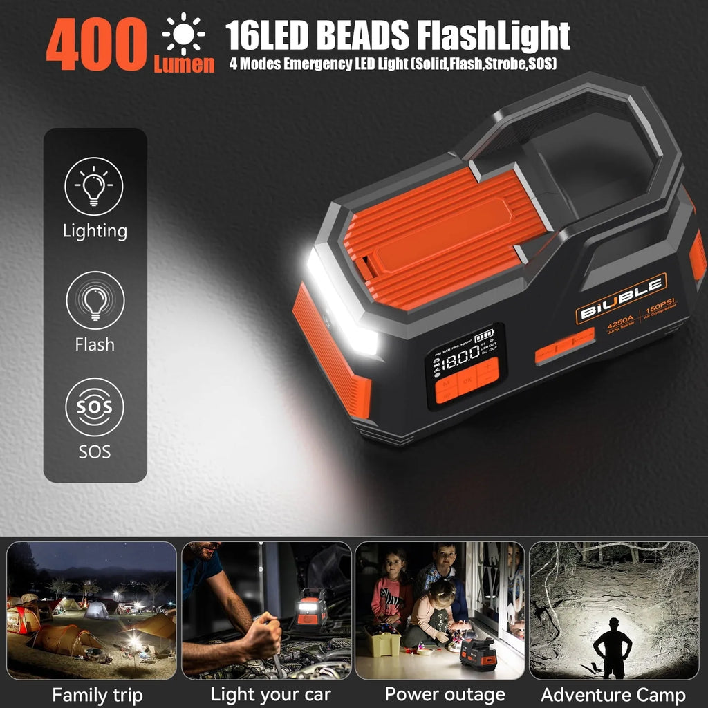 2026 Car Jump Starter with Air Compressor, 4500A Peak 26800MAH 12V Auto with 150PSI Tire Inflator(up to All Gas or 10.0L Diesel Engine