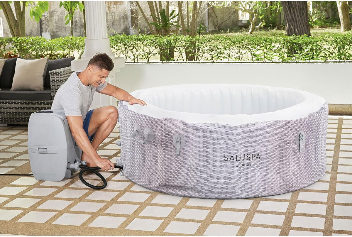 2026 Large Round 2 to 4 Person Inflatable Hot Tub Portable Outdoor Spa with 120 Airjets and Energysense Cover, Grey
