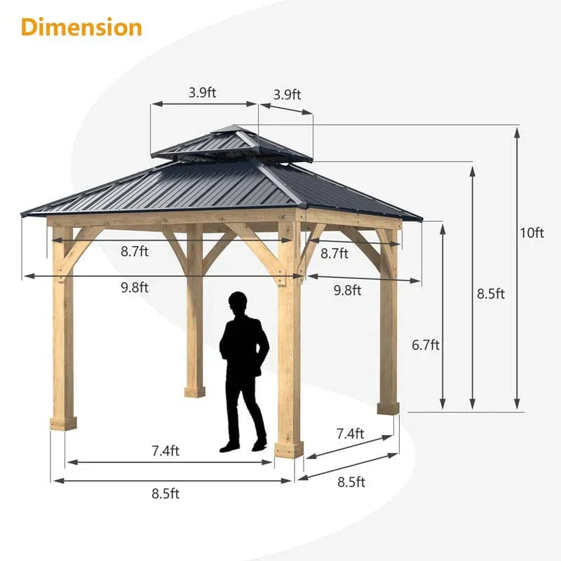 2026 10 X 10 Ft Outdoor Patio Hardtop Gazebo With Wood Frame Amp 2 Tier Metal Roof All Weather Gazebo Pergolas Shelter