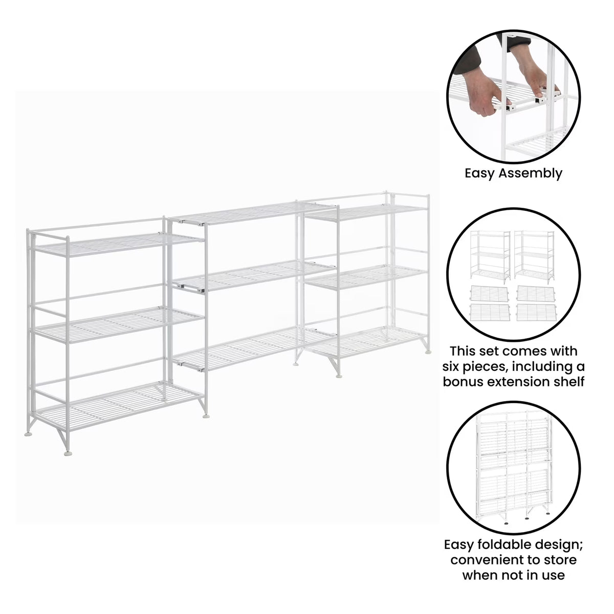 2026 Xtra Storage Wide Folding Shelves w/Three Deluxe Extensions in White Metal