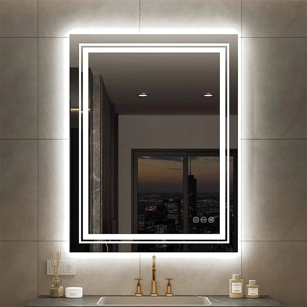 2026 Extra Large LED Lighted Bathroom Mirror, Anti-Fog Wall Mounted Vanity Mirror with 3 Colors