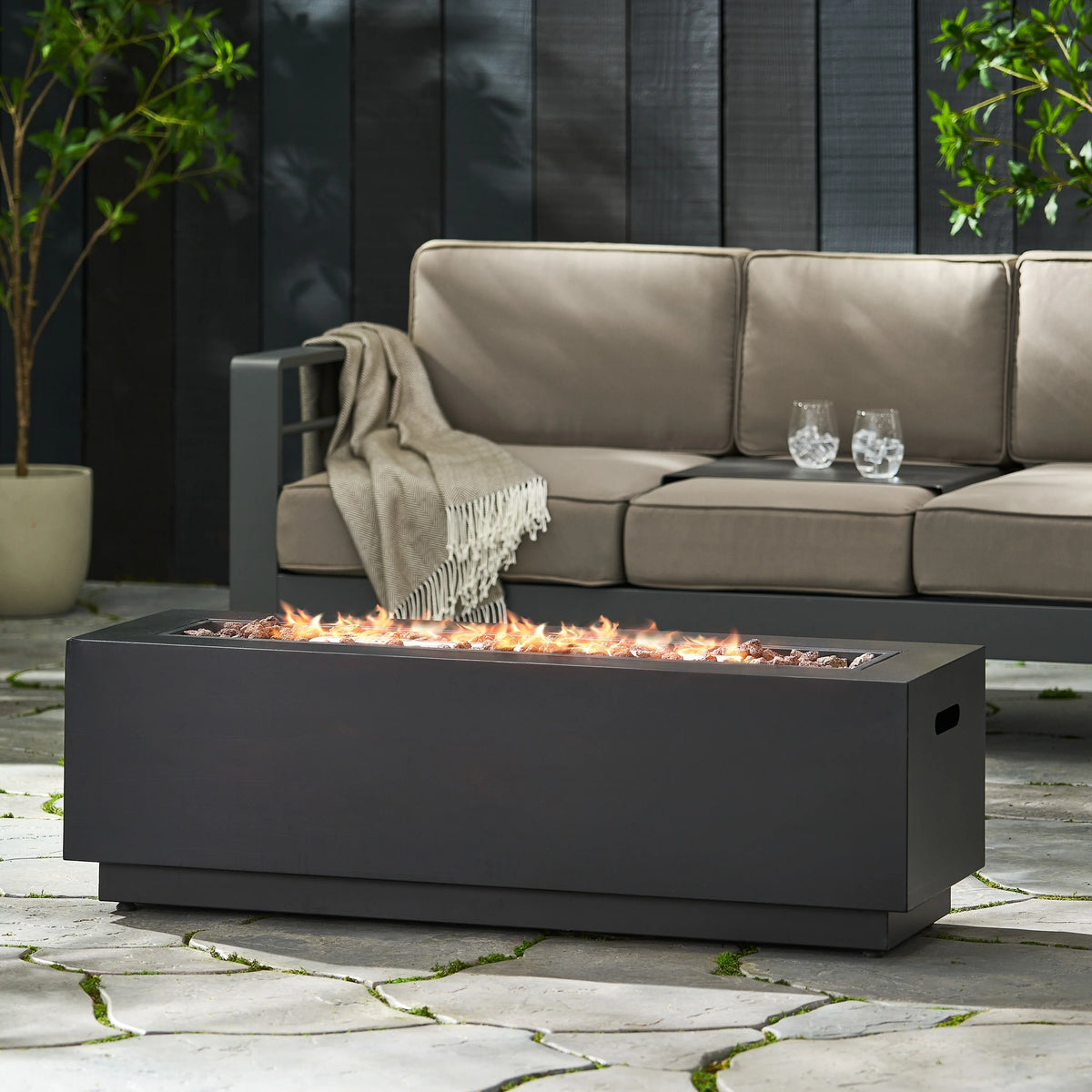 2026 Christopher Knight Home Wellington Outdoor 50,000 BTU Rectangular Fire Pit (No Tank Holder) by  Brushed Brown
