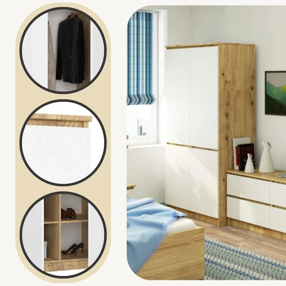 2026 Armario AKORD S90 Roble Artisan 90 cm 4 puertas frente en color Blanco 90x51x180 cm