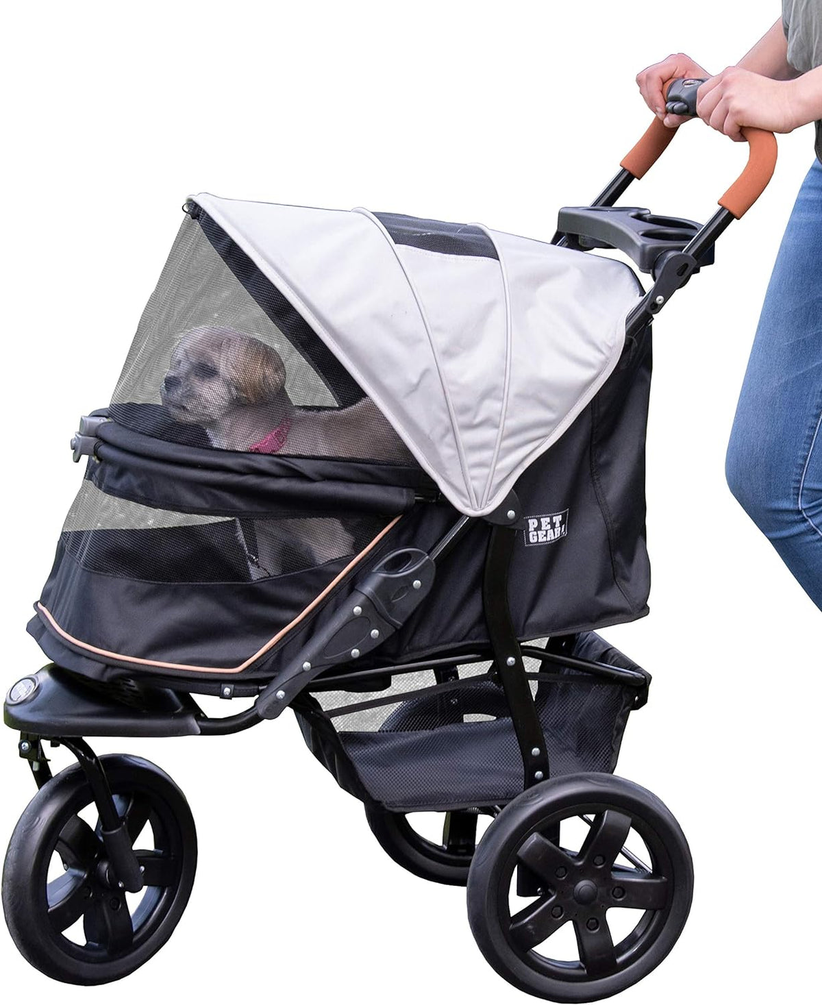 2026 Pet Gear No-Zip AT3 Pet Stroller for Cats/Dogs, Zipperless Entry, Easy One-Hand Fold, Jogging Tires, Removable Liner, Cup Holder + Storage Basket, 1 Model, 2 Colors
