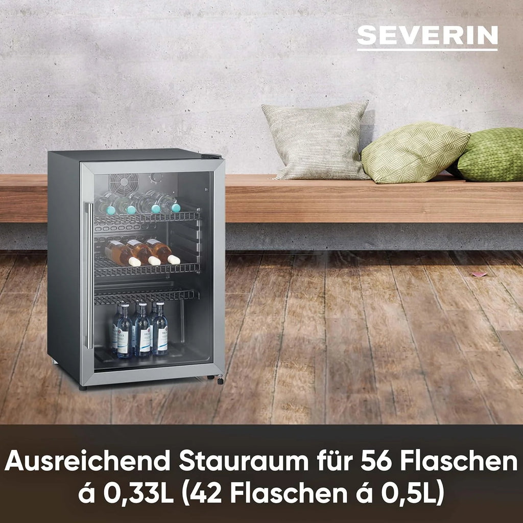 Nevera para botellas SEVERIN 2026, con cerradura integrada e iluminación LED integrada, capacidad neta de 118 L, color negro/plata, FSK 8840