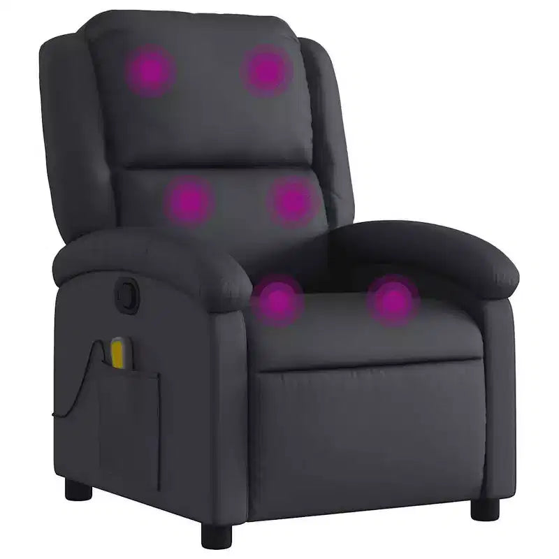 2026 Sillón reclinable de masaje – Vibración de 6 puntos, cuero auténtico, ajustable, negro