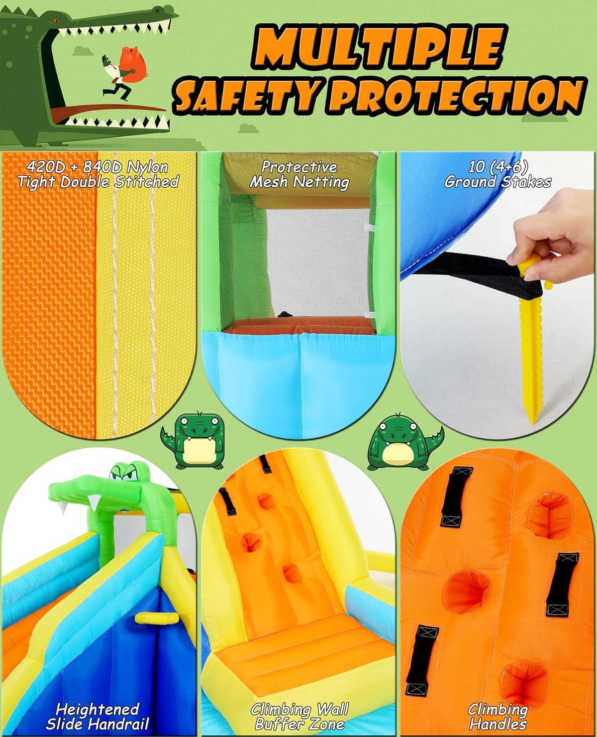 2026 Inflatable Water Slides for Kids 8-in-1 Bounce House Water Park with 450W Blower Climbing Wall, Splash Pool, 2 Water Cannons, Basketball Hoop, Water Slide, Crocodile Sprinkler for Gift Backyard Party