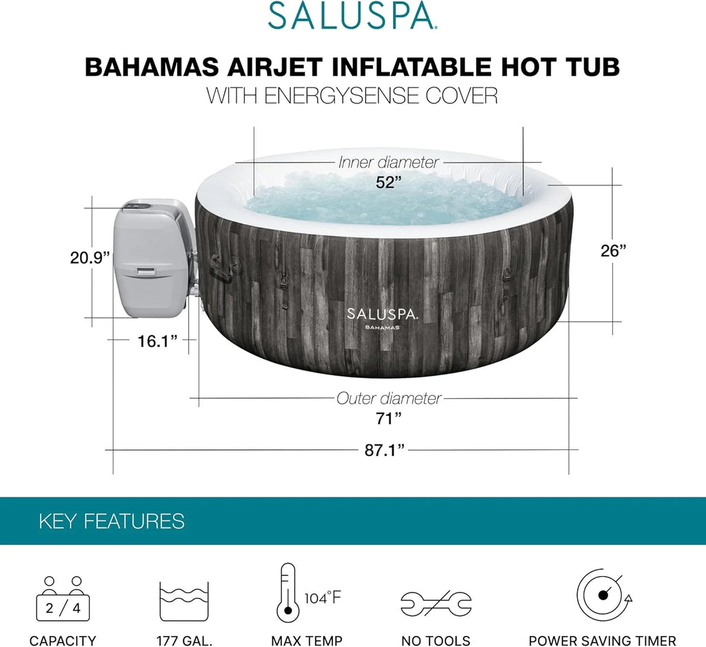 2026 Large Round 2 to 4 Person Inflatable Hot Tub Portable Outdoor Spa with 120 Airjets and Energysense Cover, Grey
