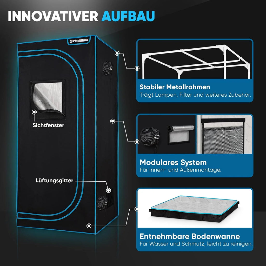 Conjunto completo de tienda de cultivo 2026: invernadero de interior con lámpara LED de espectro completo de 150 W (regulable), 1680D, filtro de carbón, ventilador de conducto en línea, manguera de extracción (80x80x180 cm)