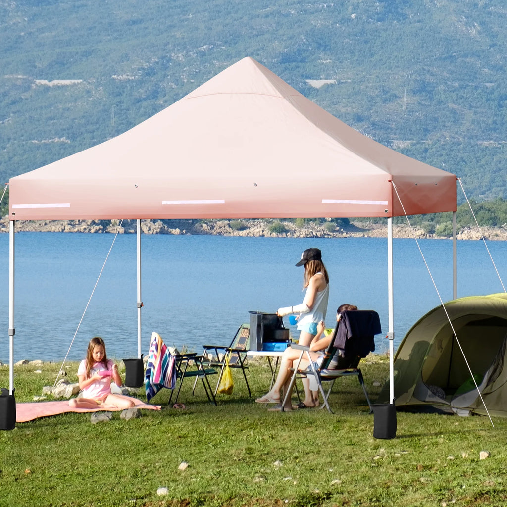 2026 Patiojoy 10x10ft Pop up Tent, 4 Height Adjustment Folding Camping Tent with Awning Blue