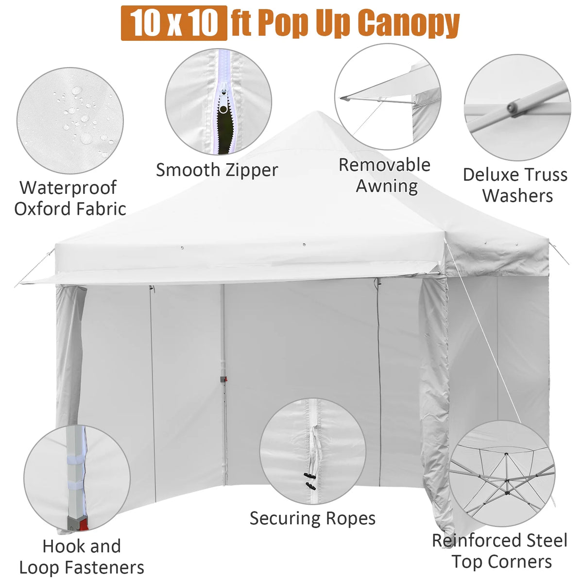 2026 Patiojoy 10x10ft Pop up Tent, 4 Height Adjustment Folding Camping Tent with Awning Blue